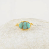 Copper Amazonite Ring - 8x12mm Oval - 925 Solid Silver - Gold Plated Ring - Party Wear Jewelry - Gift for Teens - Jewelry for Wedding Day